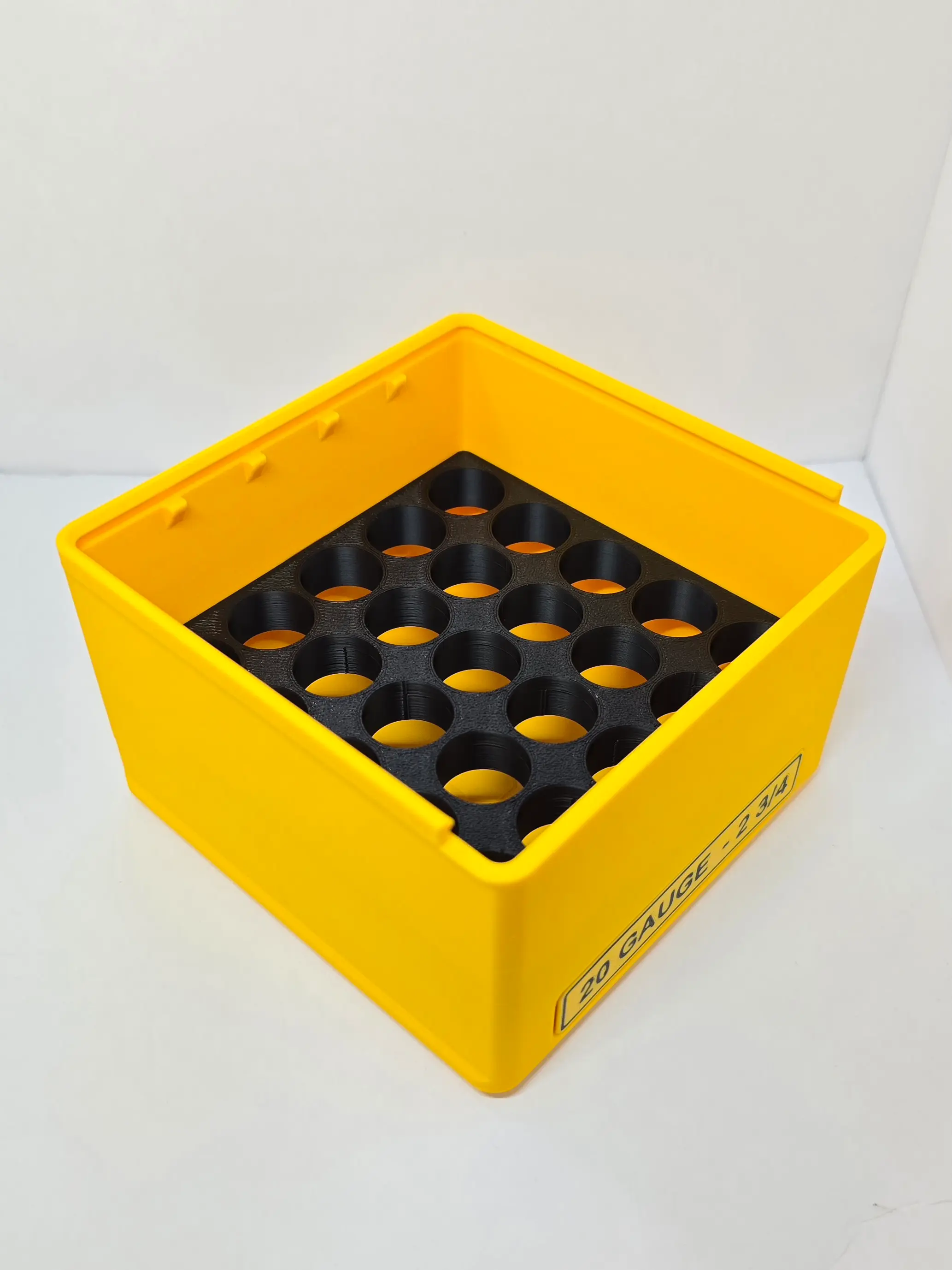 Open 20 Gauge ForgeBox showing 25 round shotgun shell tray