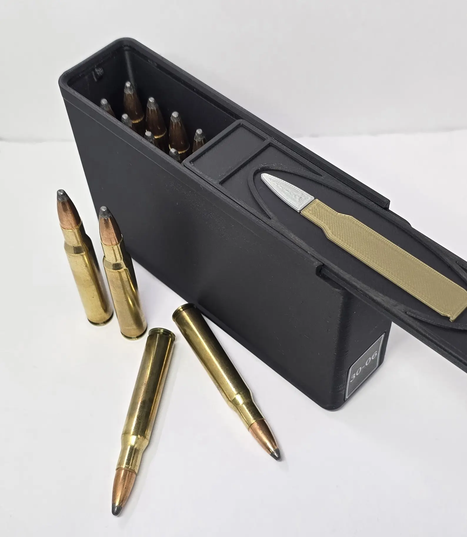30-06 20 round ForgeBox with black body, white text, and bronze rifle accent