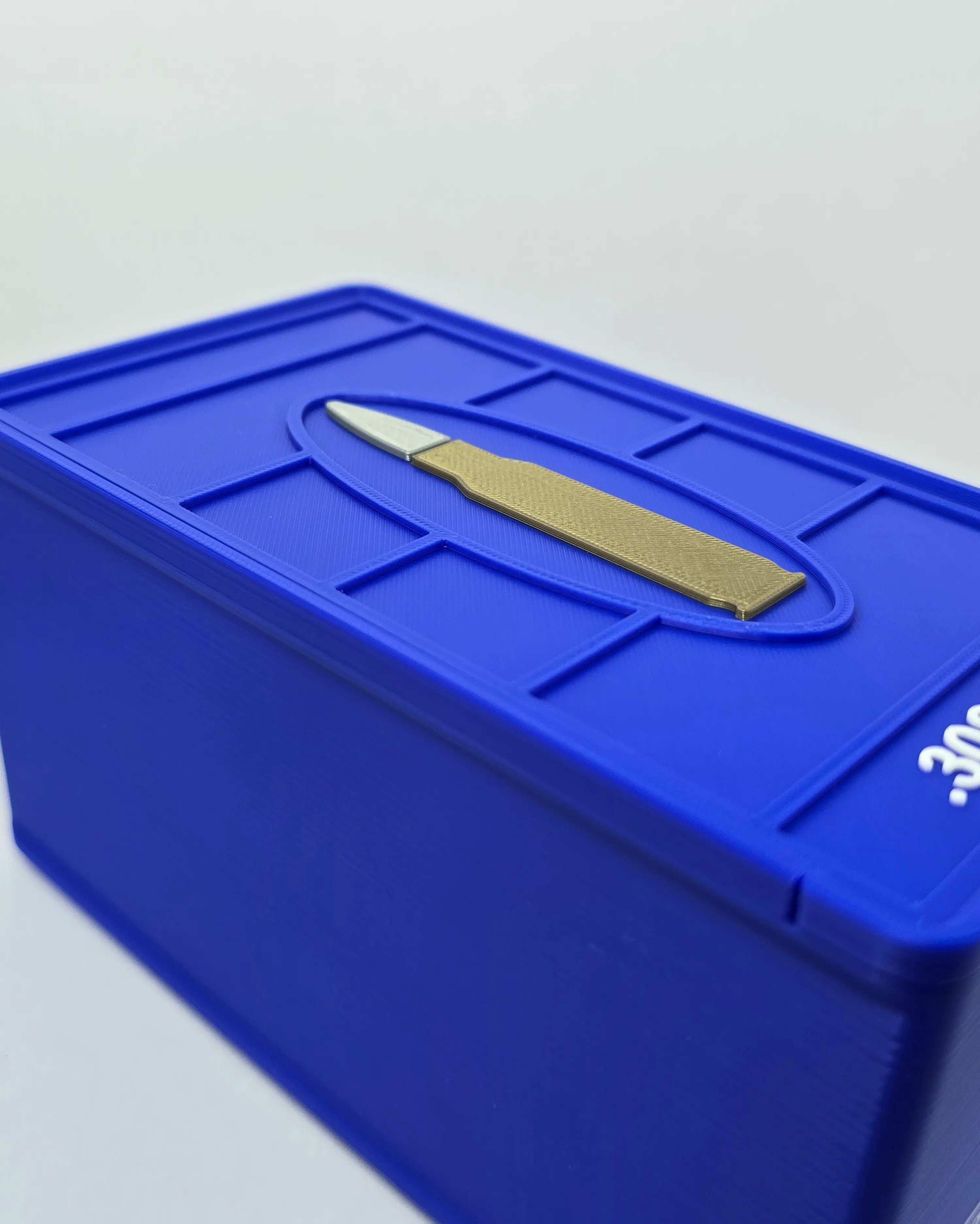 Close-up lid detail of Blue .308 WIN ForgeBox