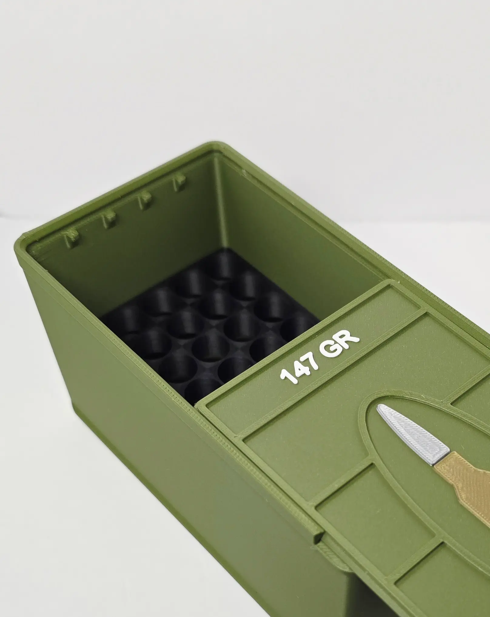 Open Dark Green 6.5 Creedmoor ForgeBox showing 50 round tray