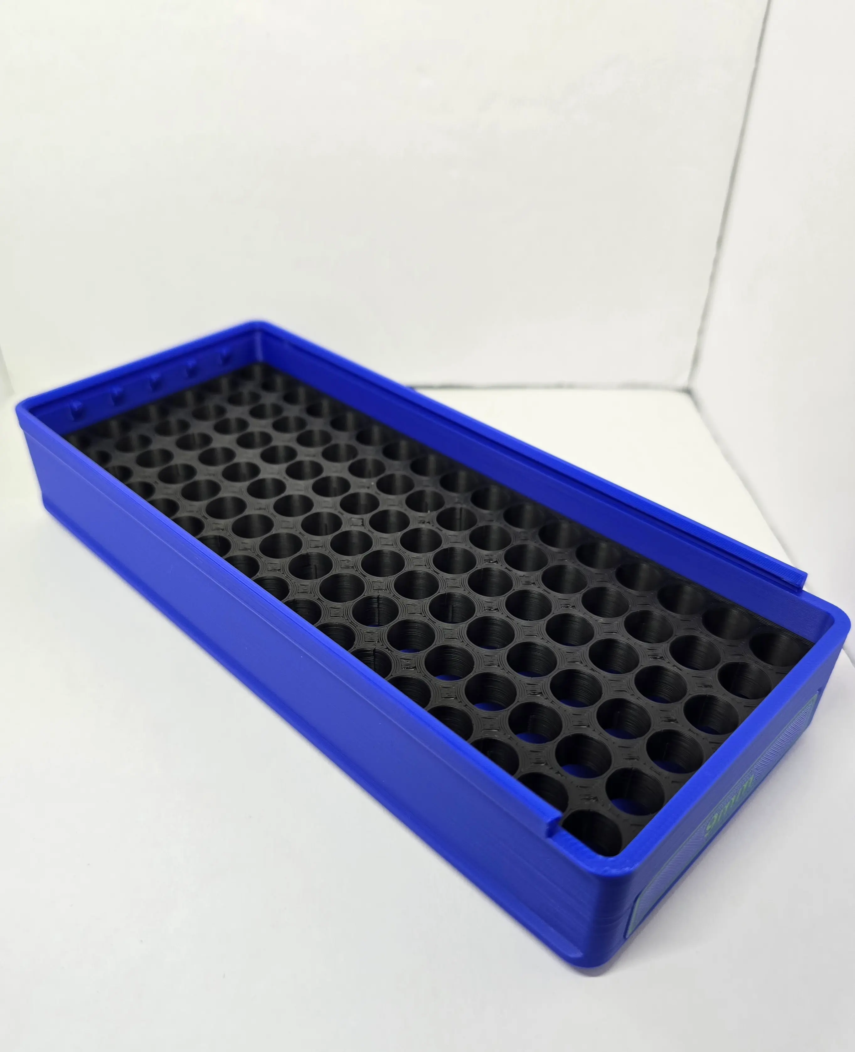 Open Blue 9mm ForgeBox showing 102 round tray
