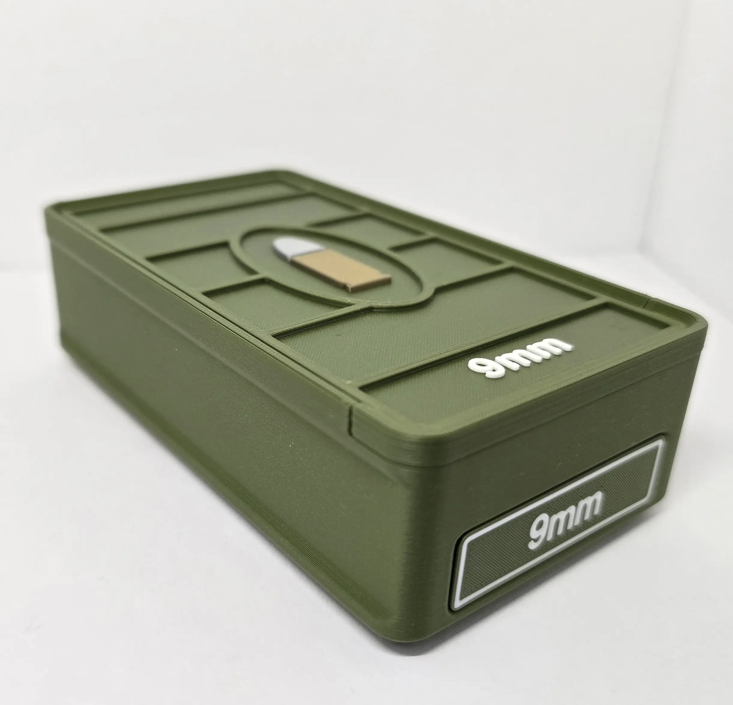 9mm 50 round ForgeBox with dark green body and white text