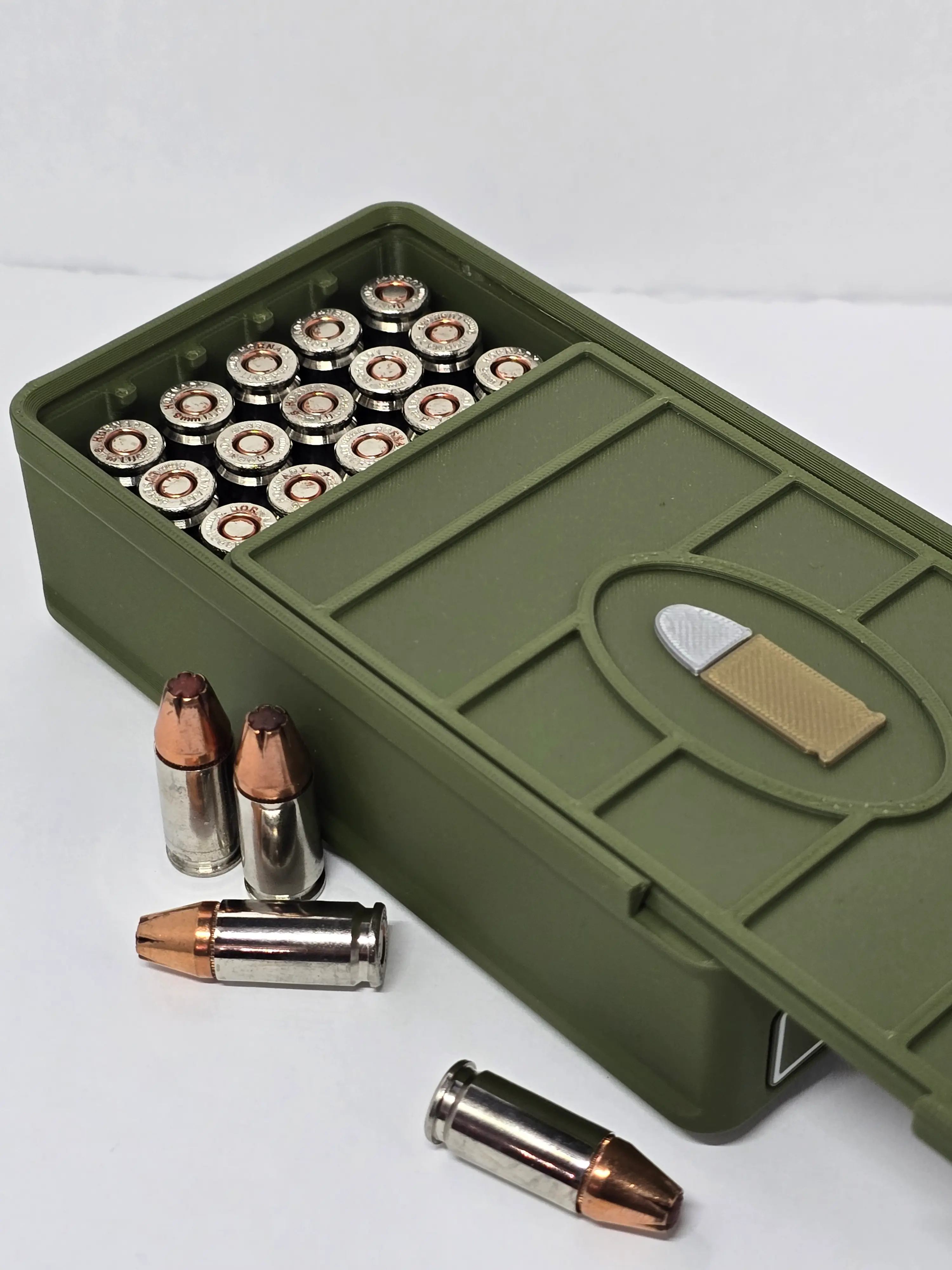Open 9mm ForgeBox showing loaded ammunition tray