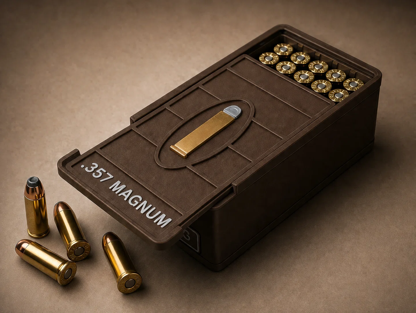 Custom ForgeBox ammo storage box with loose rounds