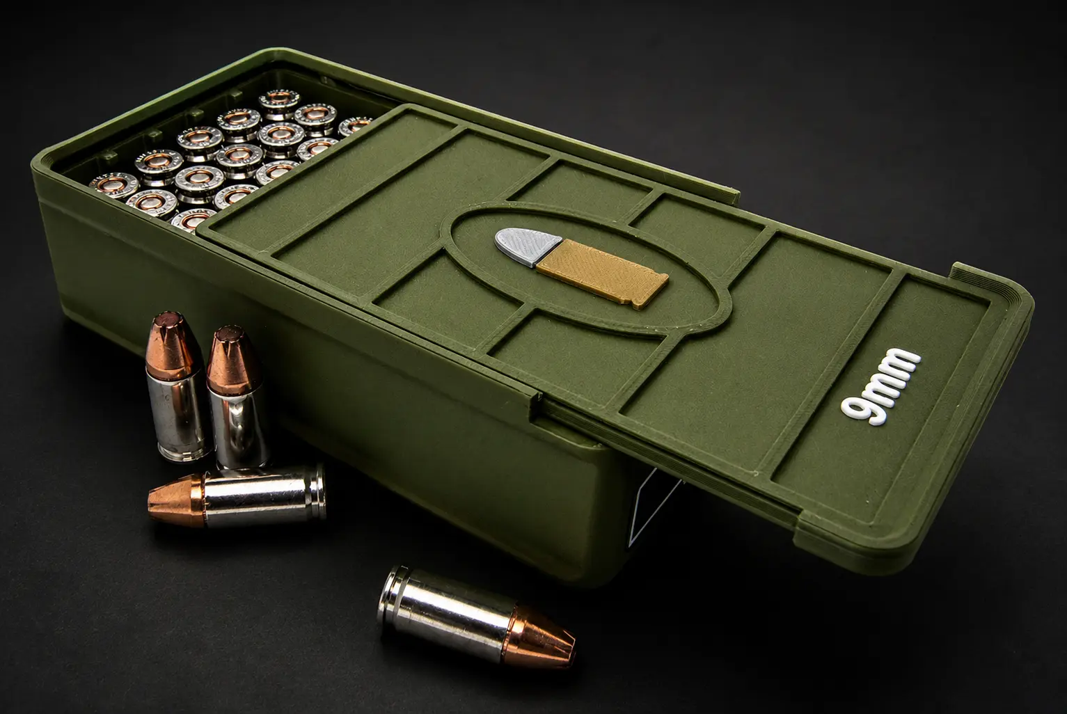 Custom ForgeBox ammo storage box with loose rounds